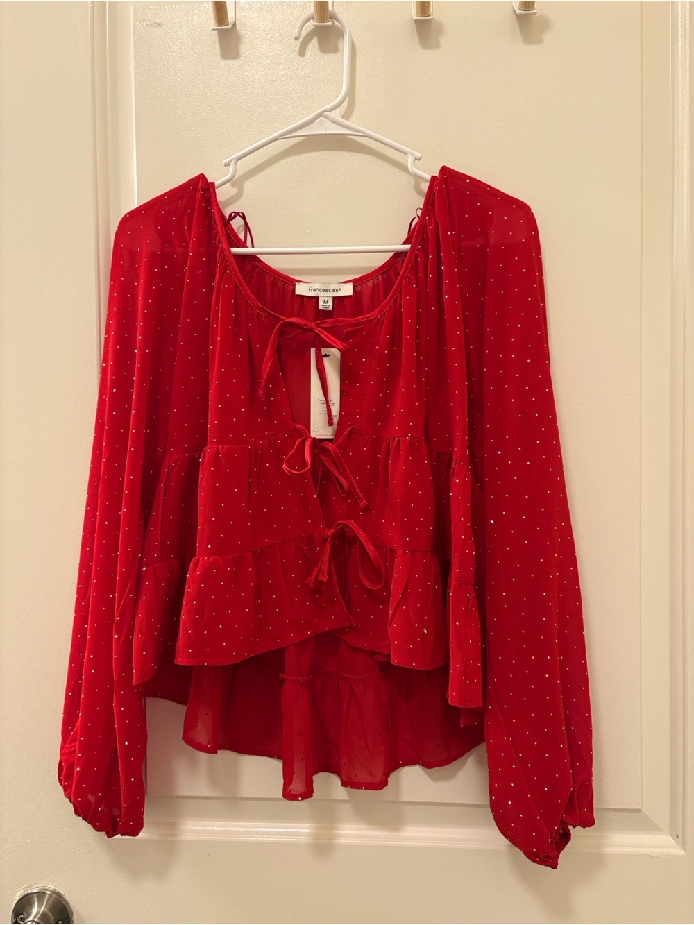 Francesca’s Three Tiered Red Tie-Front Blouse